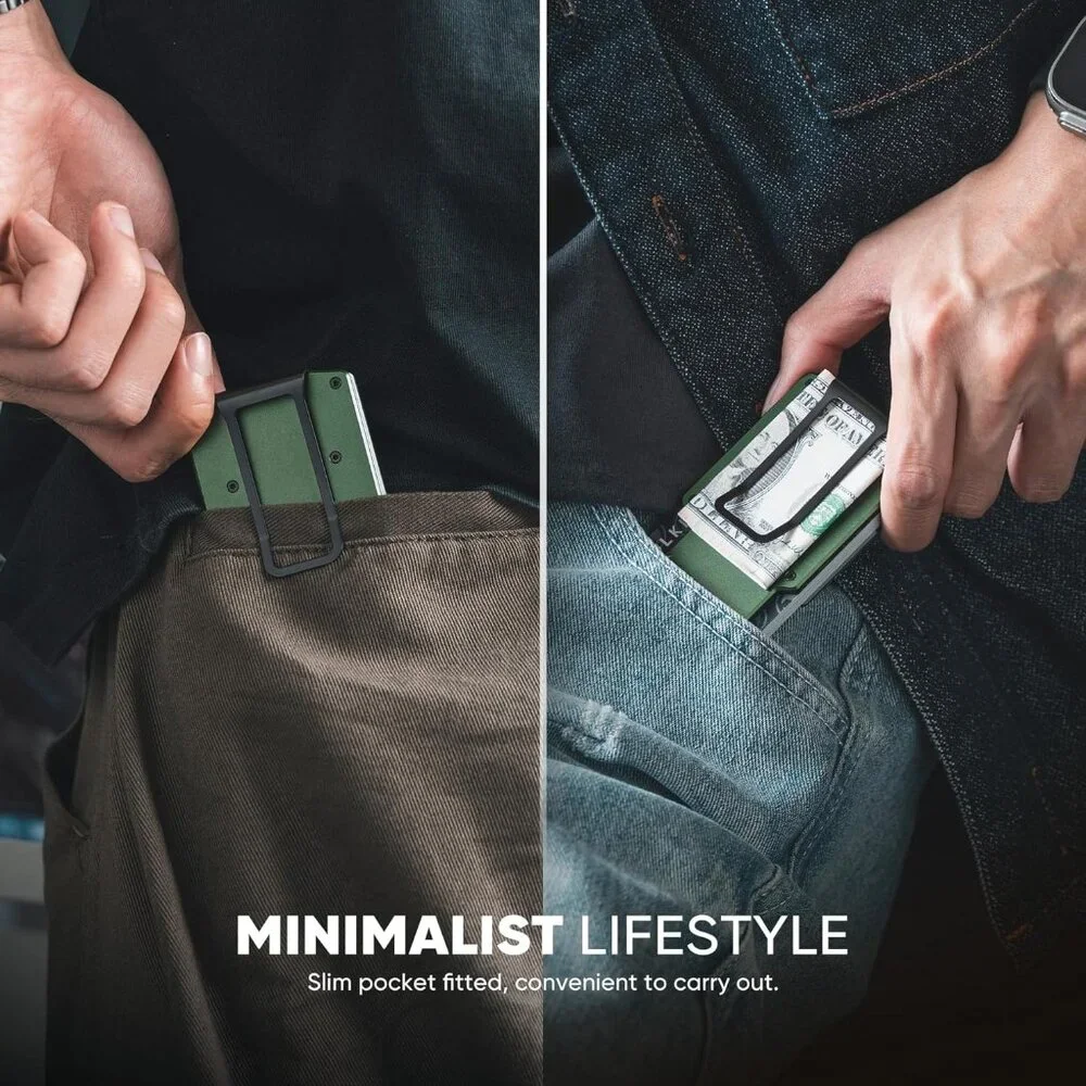 Men's Minimalist Wallet RFID Blocking Metal Wallet with Money Clip Holds